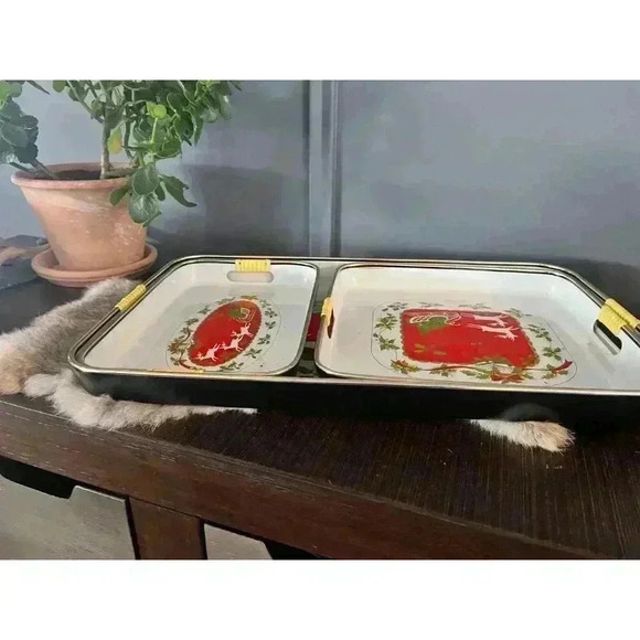 Christmas Lacquer Ware‎ serving Tray trio Holiday | rectangular laquered Japan - Picture 3 of 9